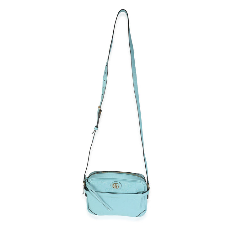 GUCCI Blue Wonka Grain Calfskin GG Monogram Star Embossed Crossbody