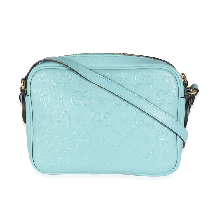 GUCCI Blue Wonka Grain Calfskin GG Monogram Star Embossed Crossbody