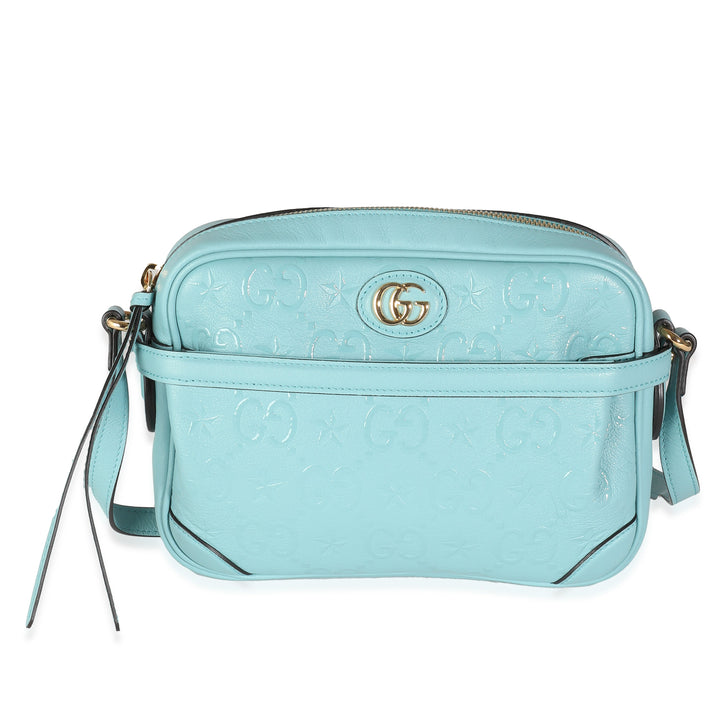 GUCCI Blue Wonka Grain Calfskin GG Monogram Star Embossed Crossbody