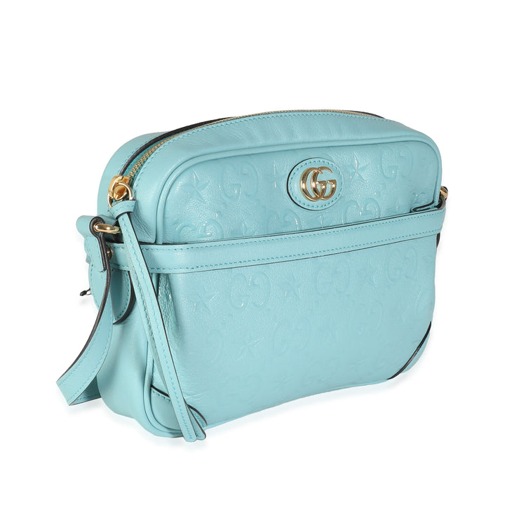 GUCCI Blue Wonka Grain Calfskin GG Monogram Star Embossed Crossbody
