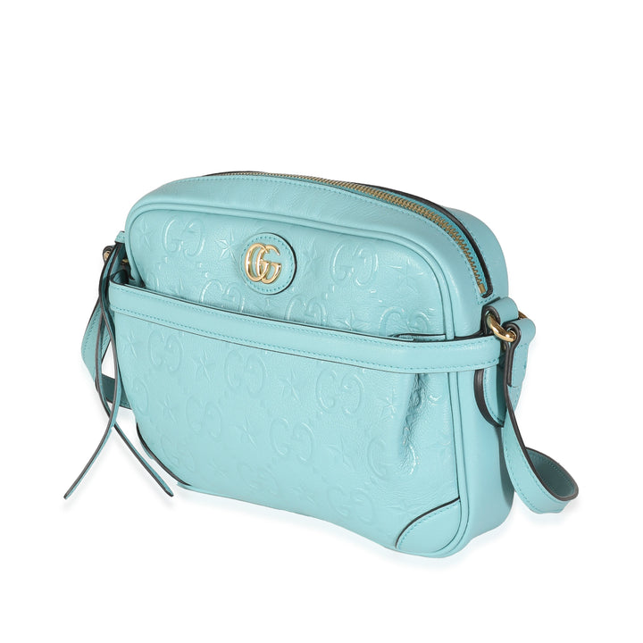 GUCCI Blue Wonka Grain Calfskin GG Monogram Star Embossed Crossbody