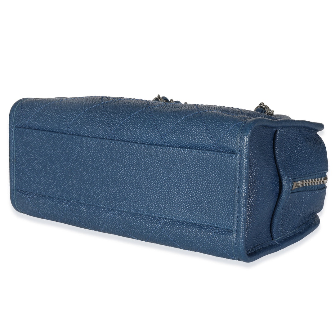 Chanel Blue Quilted Caviar Deauville Bowling Bag