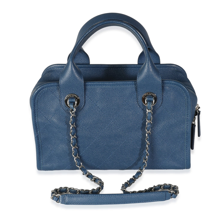 Chanel Blue Quilted Caviar Deauville Bowling Bag
