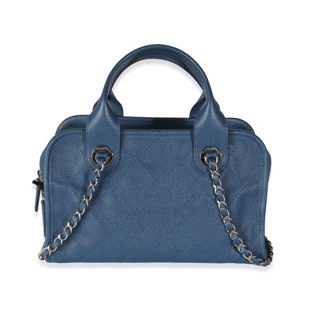 Chanel Blue Quilted Caviar Deauville Bowling Bag