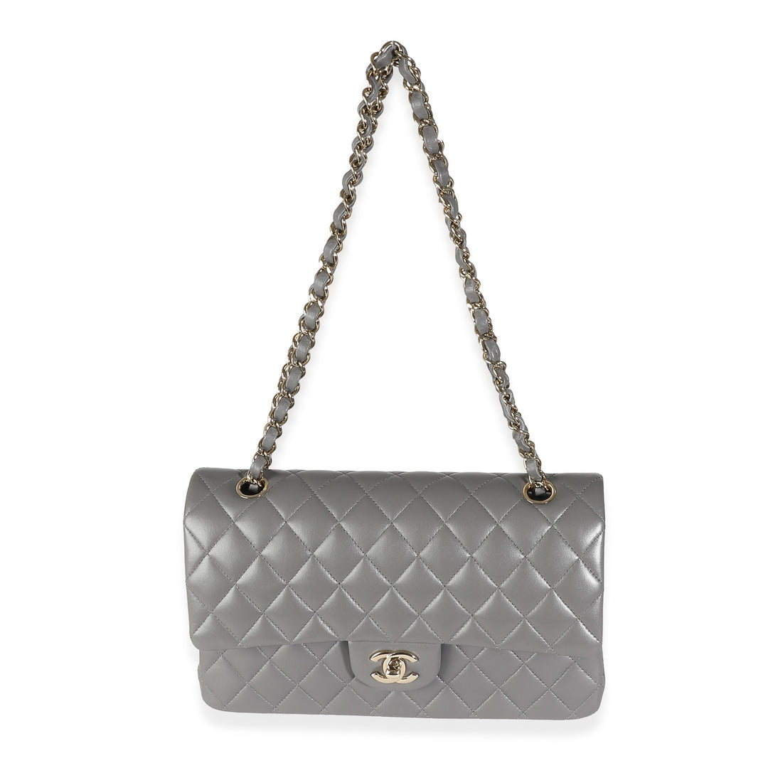 Chanel 22A Grey Quilted Lambskin Medium Classic Double New Bag