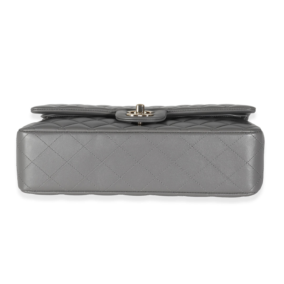 Chanel 22A Grey Quilted Lambskin Medium Classic Double New Bag