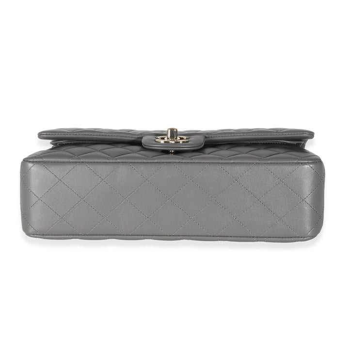 Chanel 22A Grey Quilted Lambskin Medium Classic Double New Bag