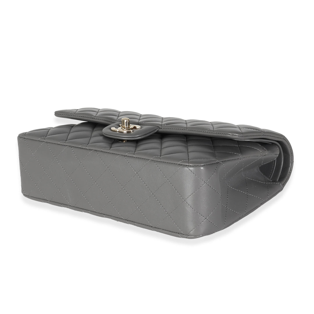 Chanel 22A Grey Quilted Lambskin Medium Classic Double New Bag