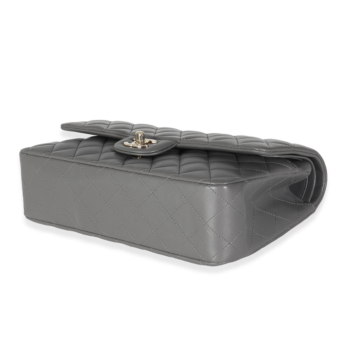 Chanel 22A Grey Quilted Lambskin Medium Classic Double New Bag