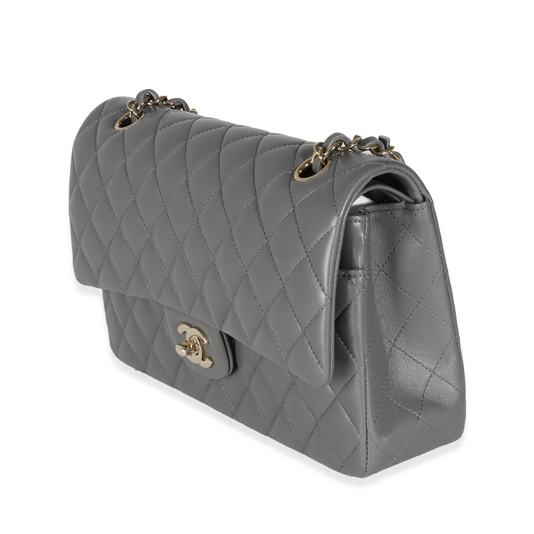 Chanel 22A Grey Quilted Lambskin Medium Classic Double New Bag