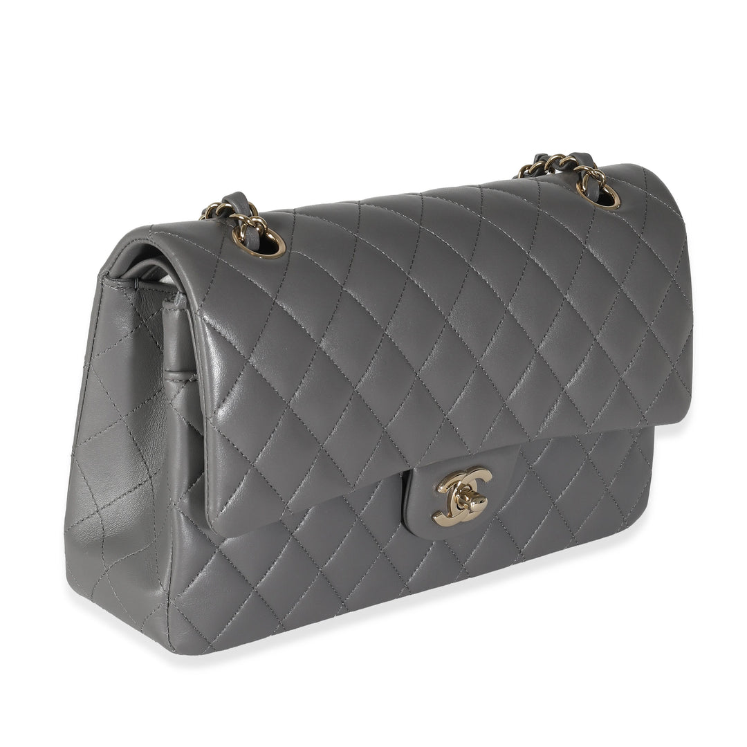 Chanel 22A Grey Quilted Lambskin Medium Classic Double New Bag