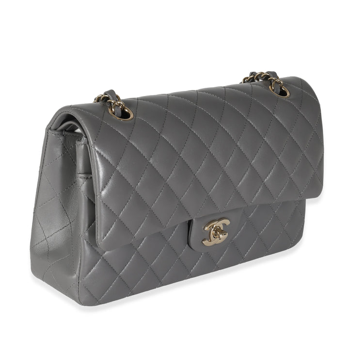 Chanel 22A Grey Quilted Lambskin Medium Classic Double New Bag
