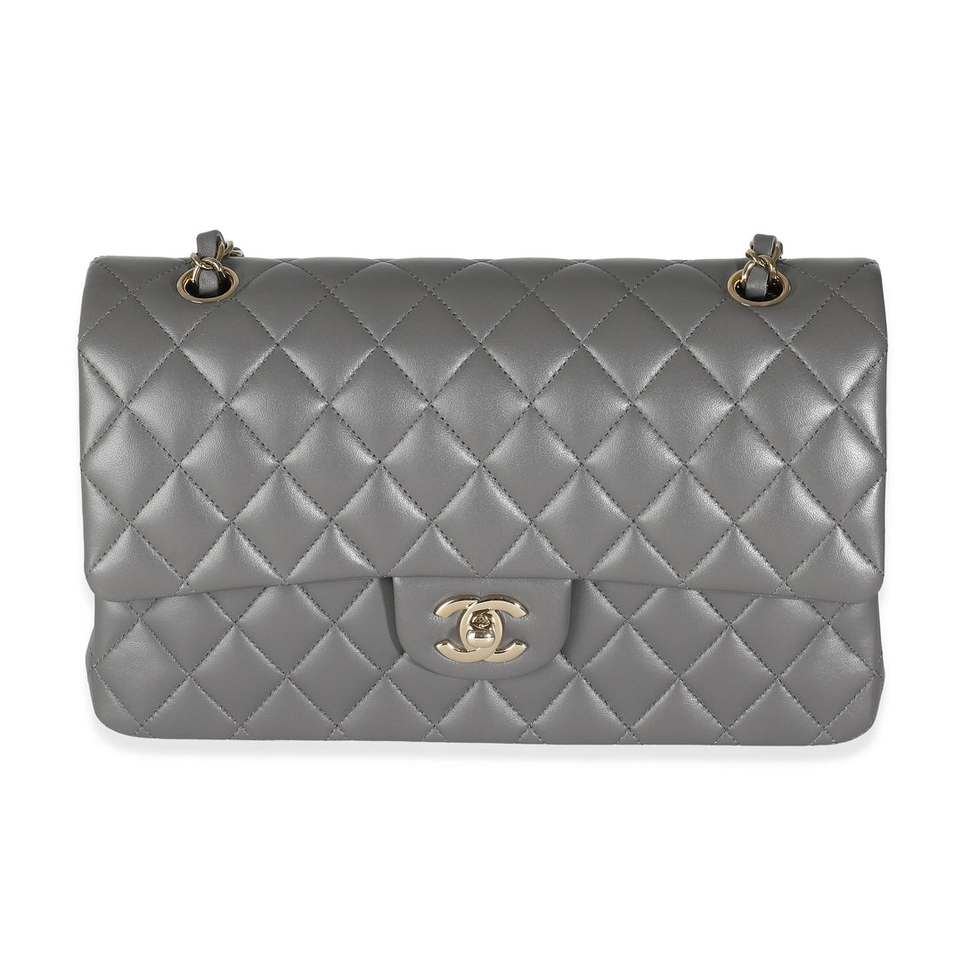 Chanel 22A Grey Quilted Lambskin Medium Classic Double New Bag