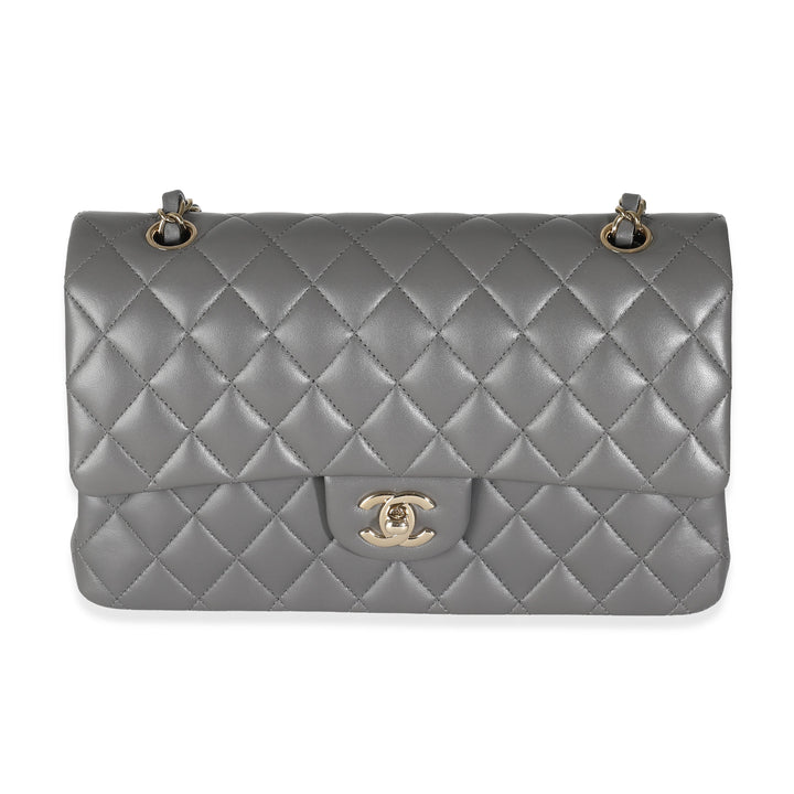 Chanel 22A Grey Quilted Lambskin Medium Classic Double New Bag