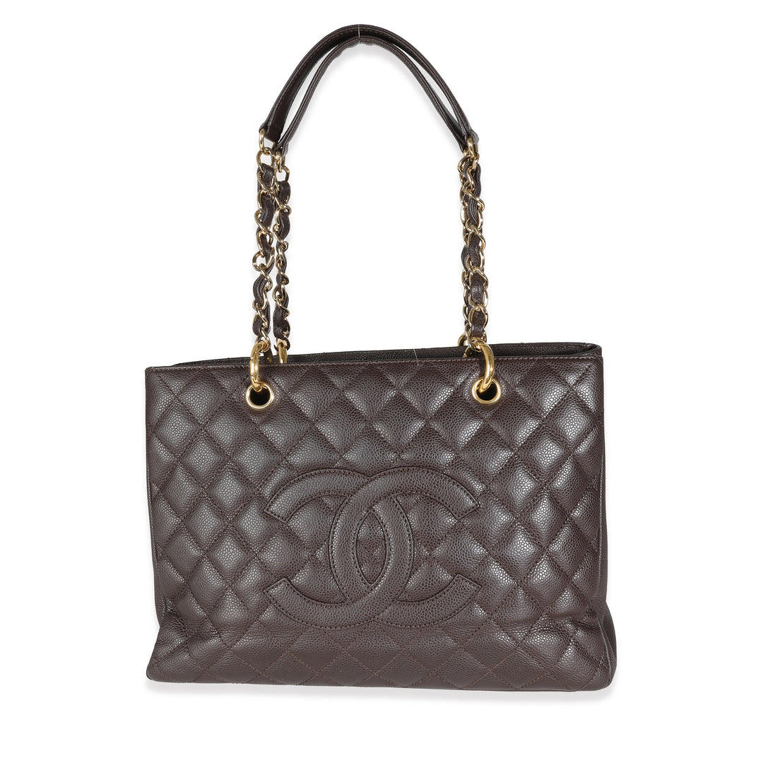 Chanel Brown Quilted Caviar Grand Shopping Tote