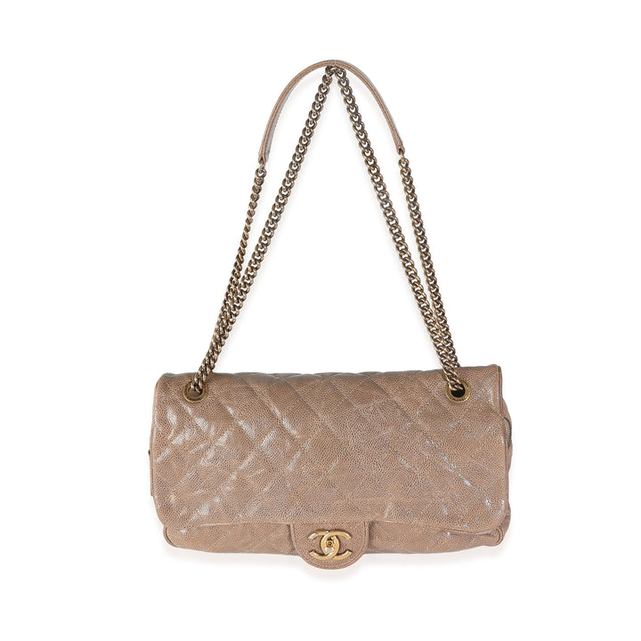 Chanel Brown Quilted Glazed Caviar Large Shiva New Bag