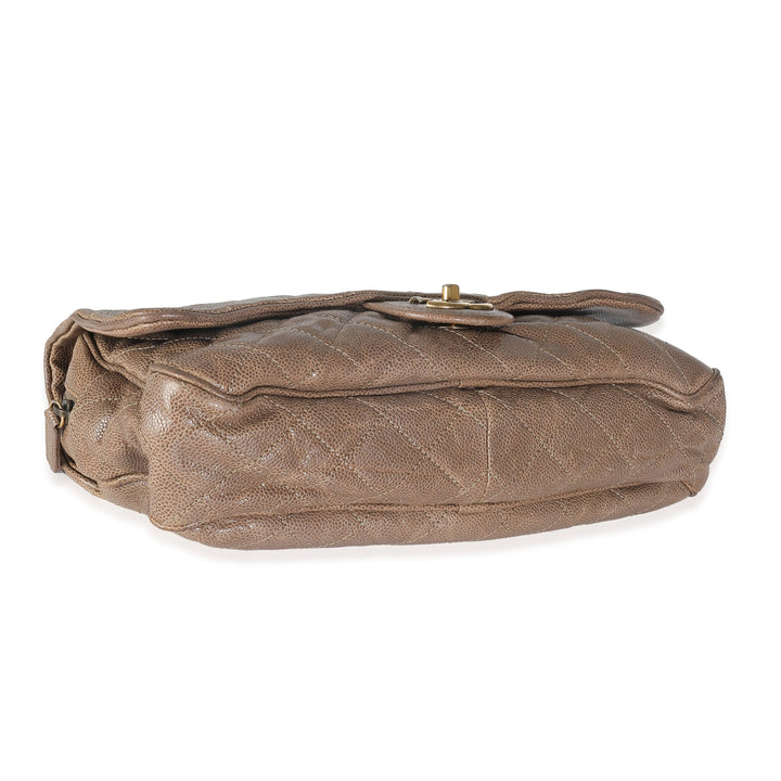 Chanel Brown Quilted Glazed Caviar Large Shiva New Bag