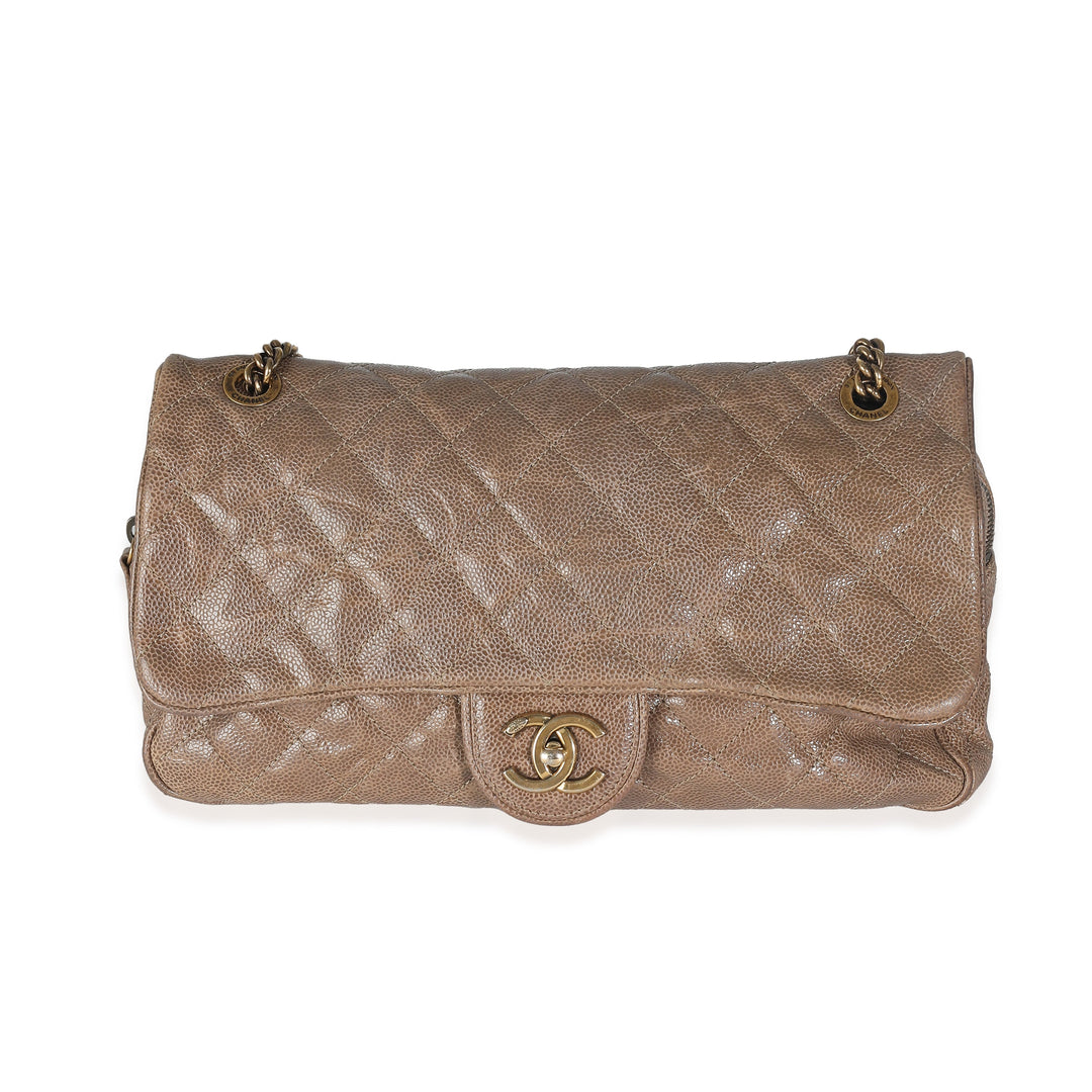 Chanel Brown Quilted Glazed Caviar Large Shiva New Bag