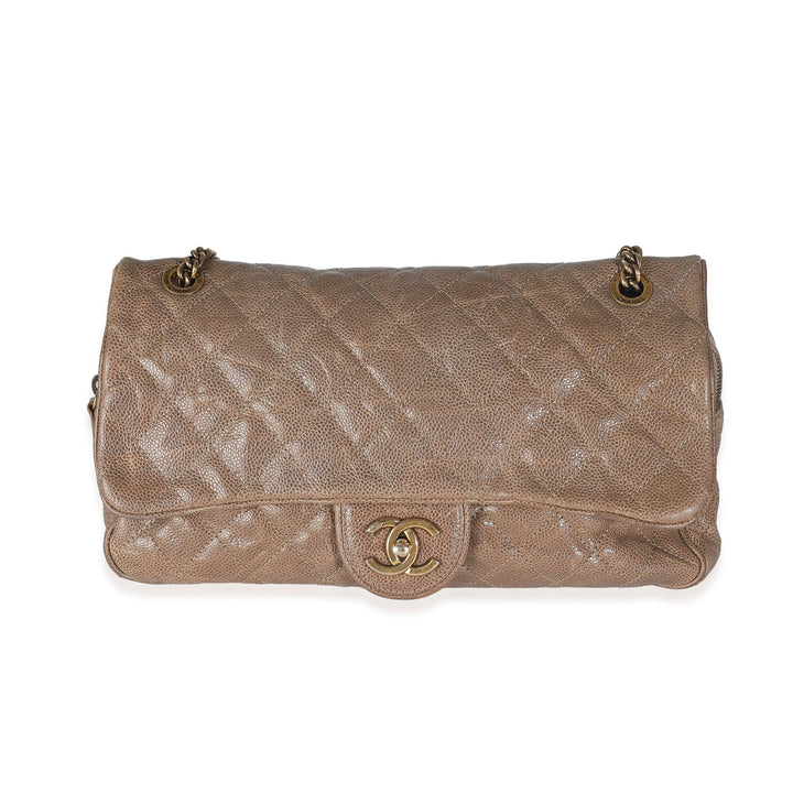 Chanel Brown Quilted Glazed Caviar Large Shiva New Bag