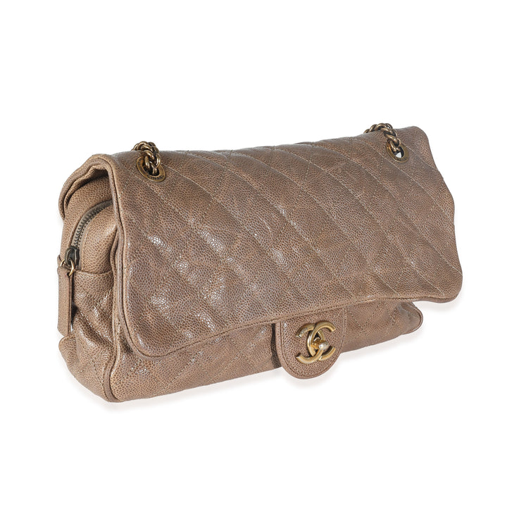 Chanel Brown Quilted Glazed Caviar Large Shiva New Bag