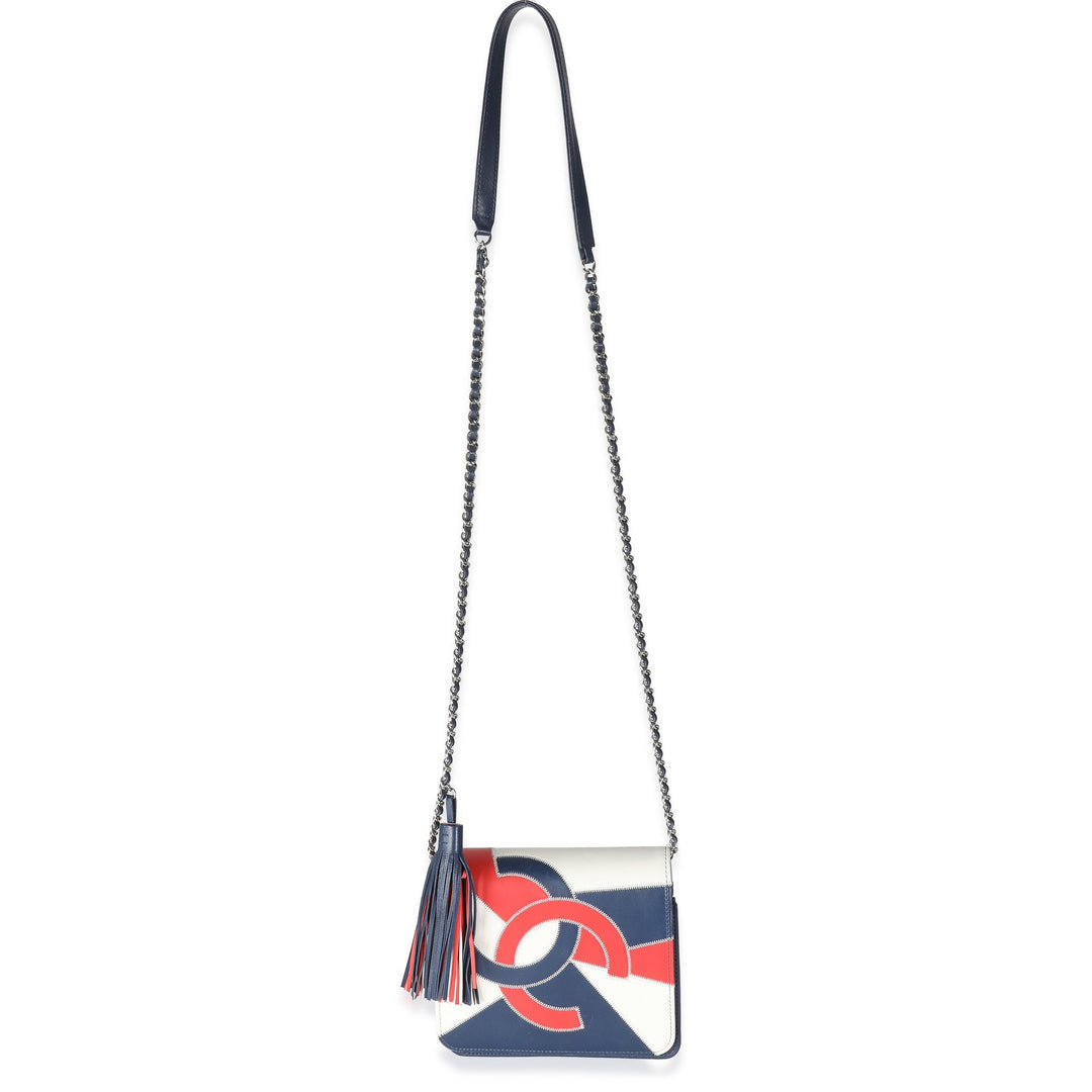 Chanel Red Blue White Lambskin Patchwork CC New Bag