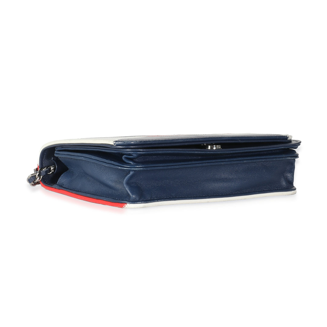 Chanel Red Blue White Lambskin Patchwork CC New Bag