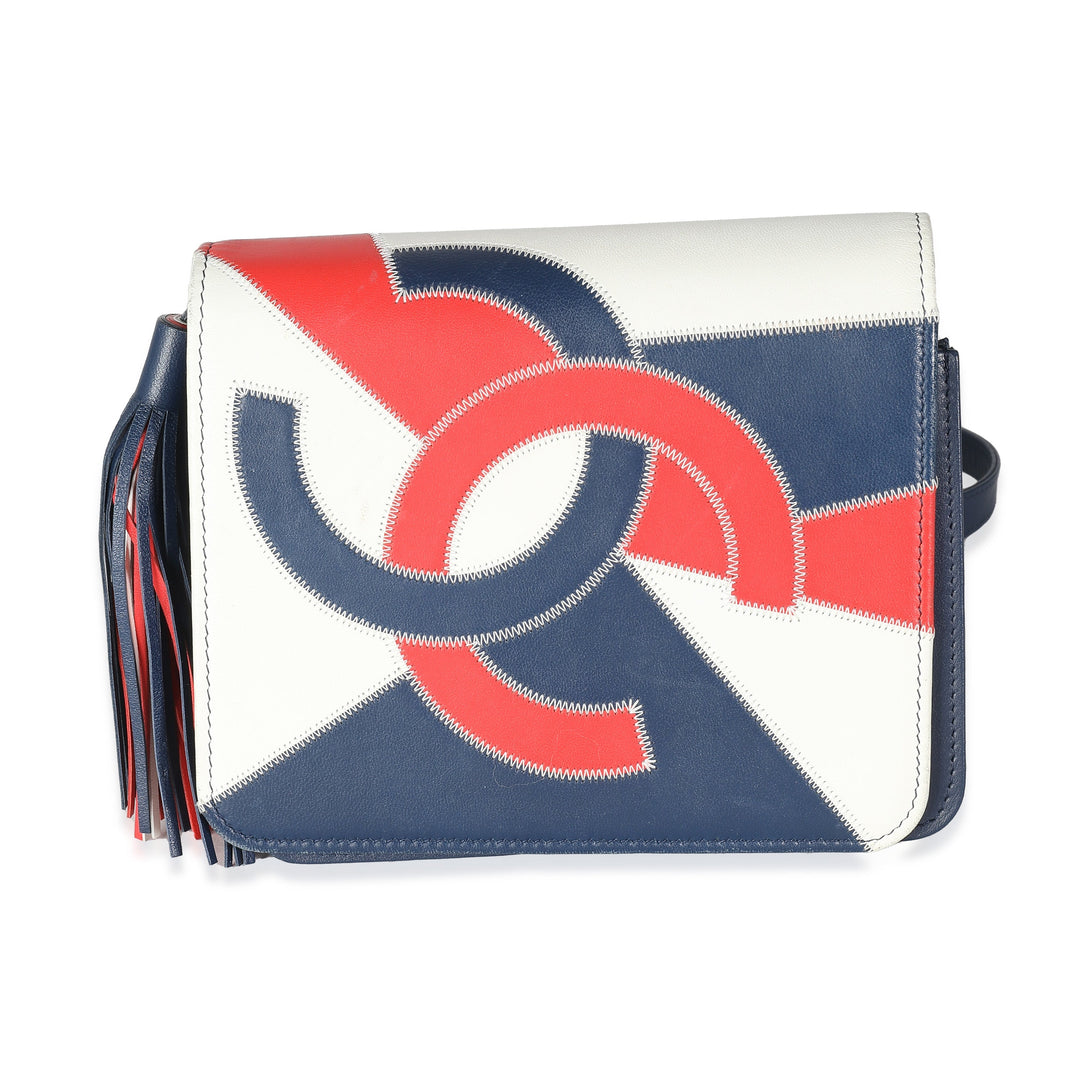 Chanel Red Blue White Lambskin Patchwork CC New Bag