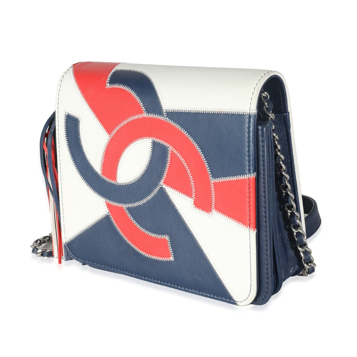 Chanel Red Blue White Lambskin Patchwork CC New Bag
