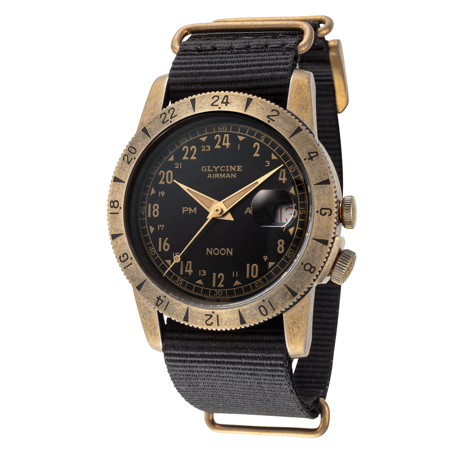 title:Glycine Men's GL0379 Airman Vintage Noon 40mm Automatic Watch;color:Black