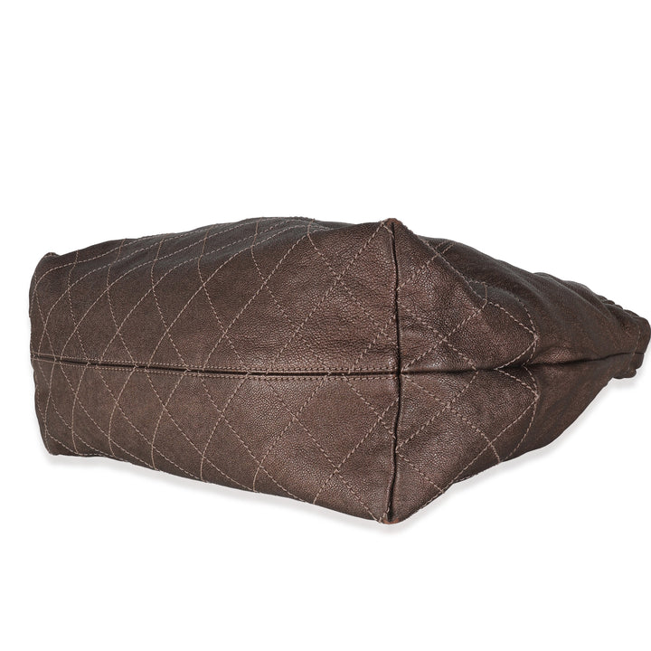 Chanel Brown Distressed Caviar Coco Cabas XL Tote