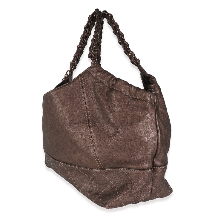 Chanel Brown Distressed Caviar Coco Cabas XL Tote