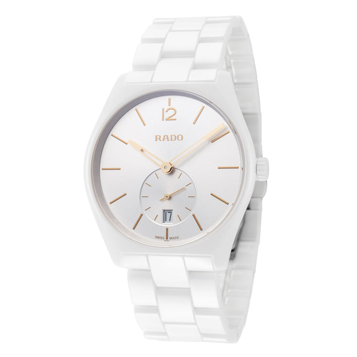 title:Rado Men's R27082012 True Specchio 37mm Quartz Watch;color:Silver Dial White Band