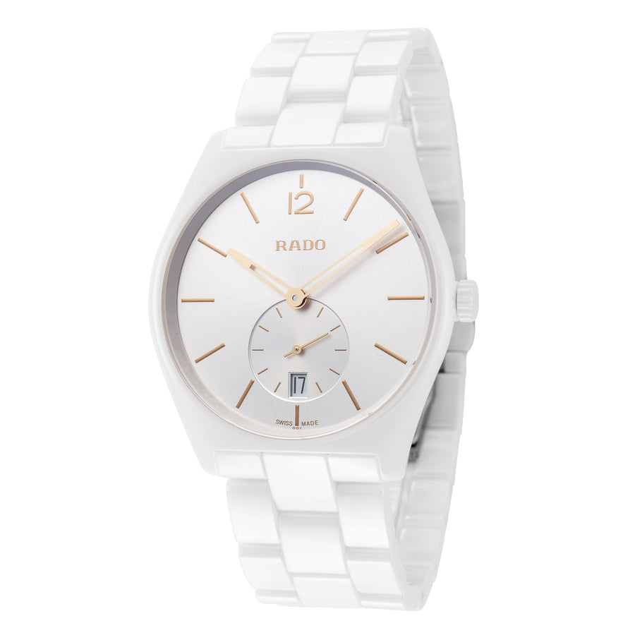 title:Rado Men's R27082012 True Specchio 37mm Quartz Watch;color:Silver Dial White Band