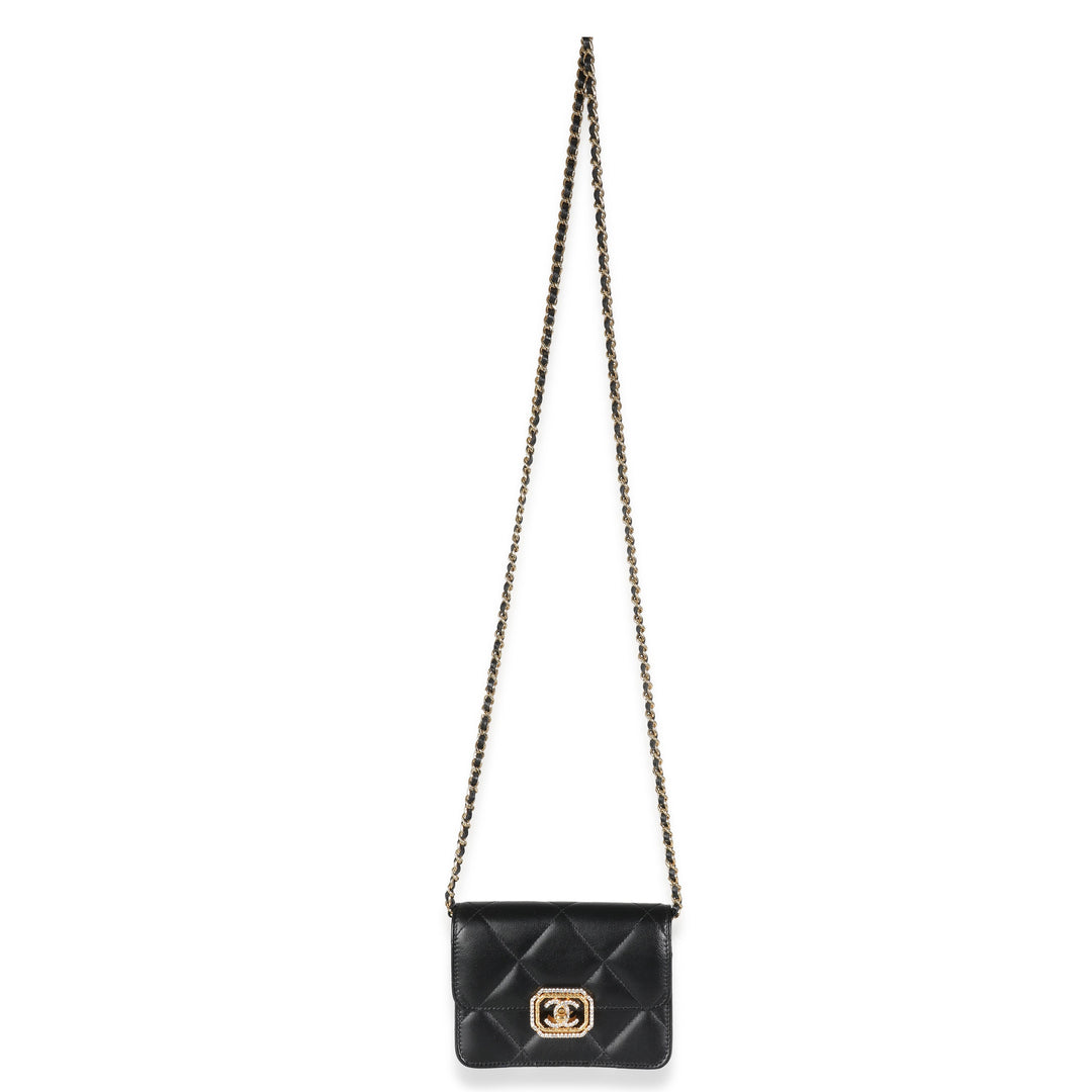 Chanel Black Quilted Calfskin Strass Mini New Bag