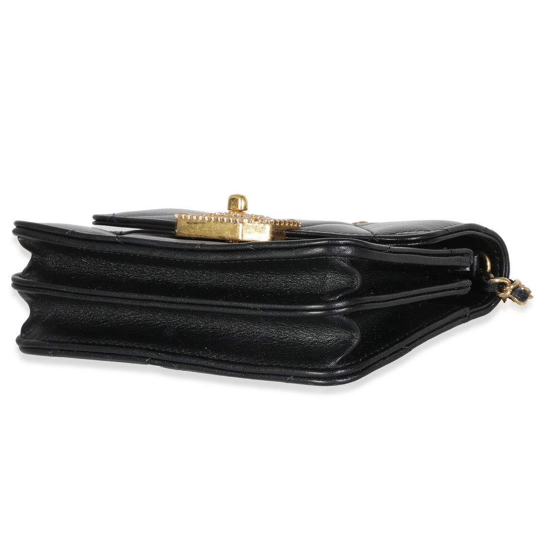 Chanel Black Quilted Calfskin Strass Mini New Bag