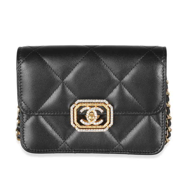 Chanel Black Quilted Calfskin Strass Mini New Bag