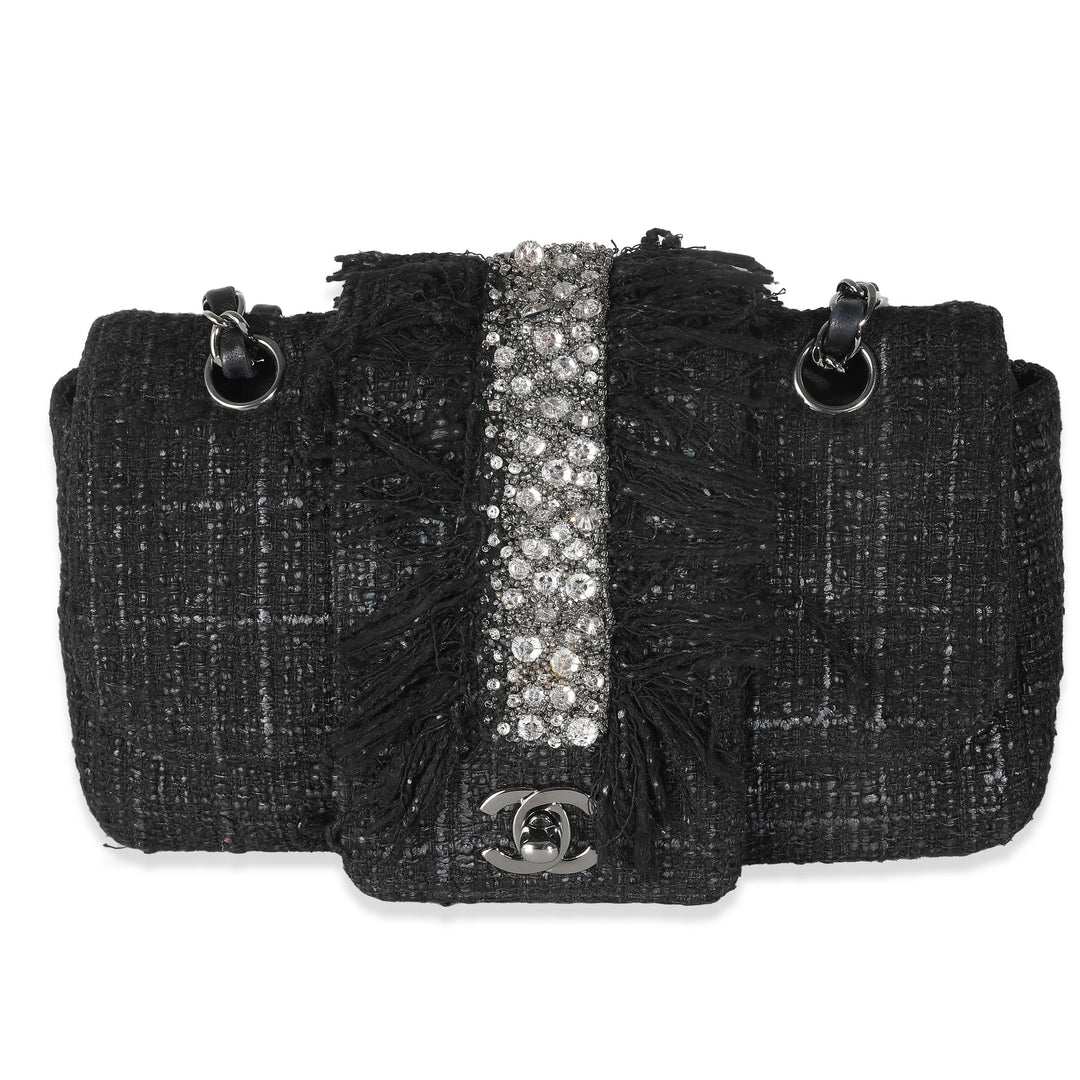 Chanel Black Tweed Swarovski Fringe New Bag