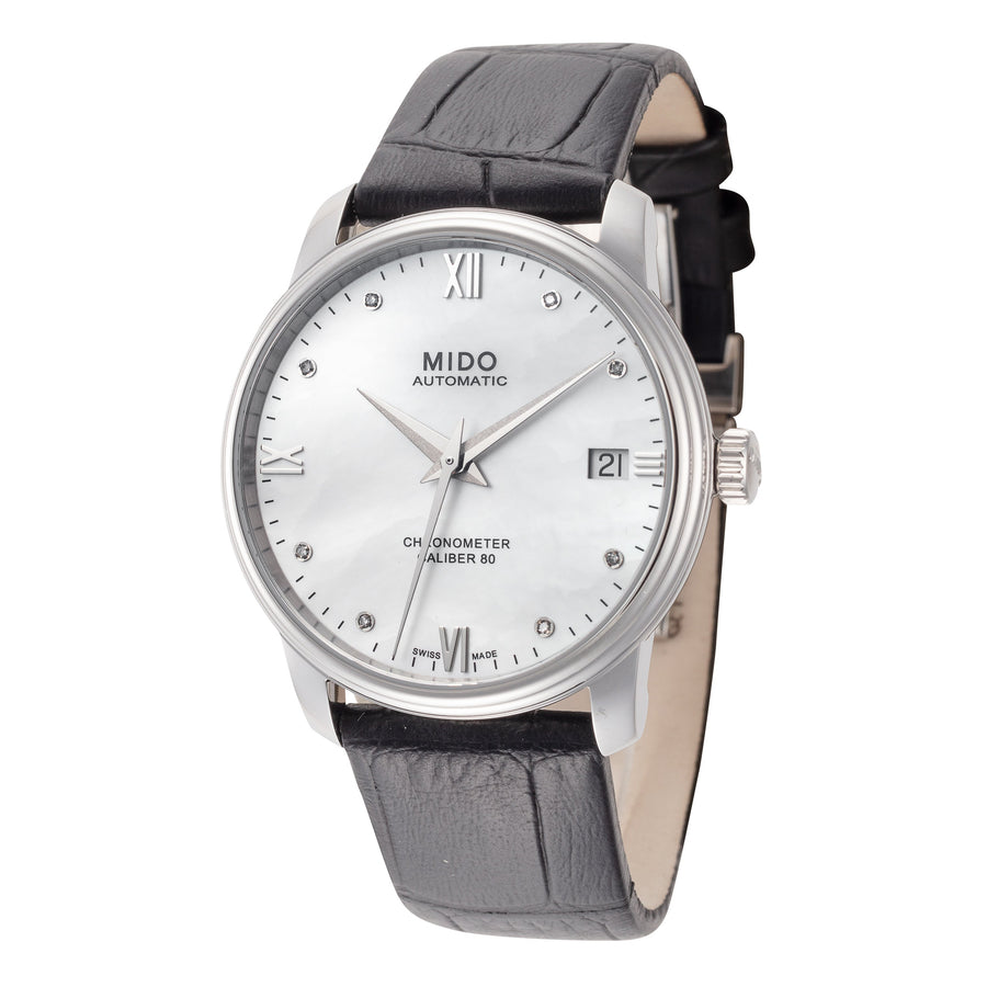title:Mido Women's M0272081610600 Baroncelli III 34mm Automatic Watch;color:Mother-of-Pearl Dial Black Band