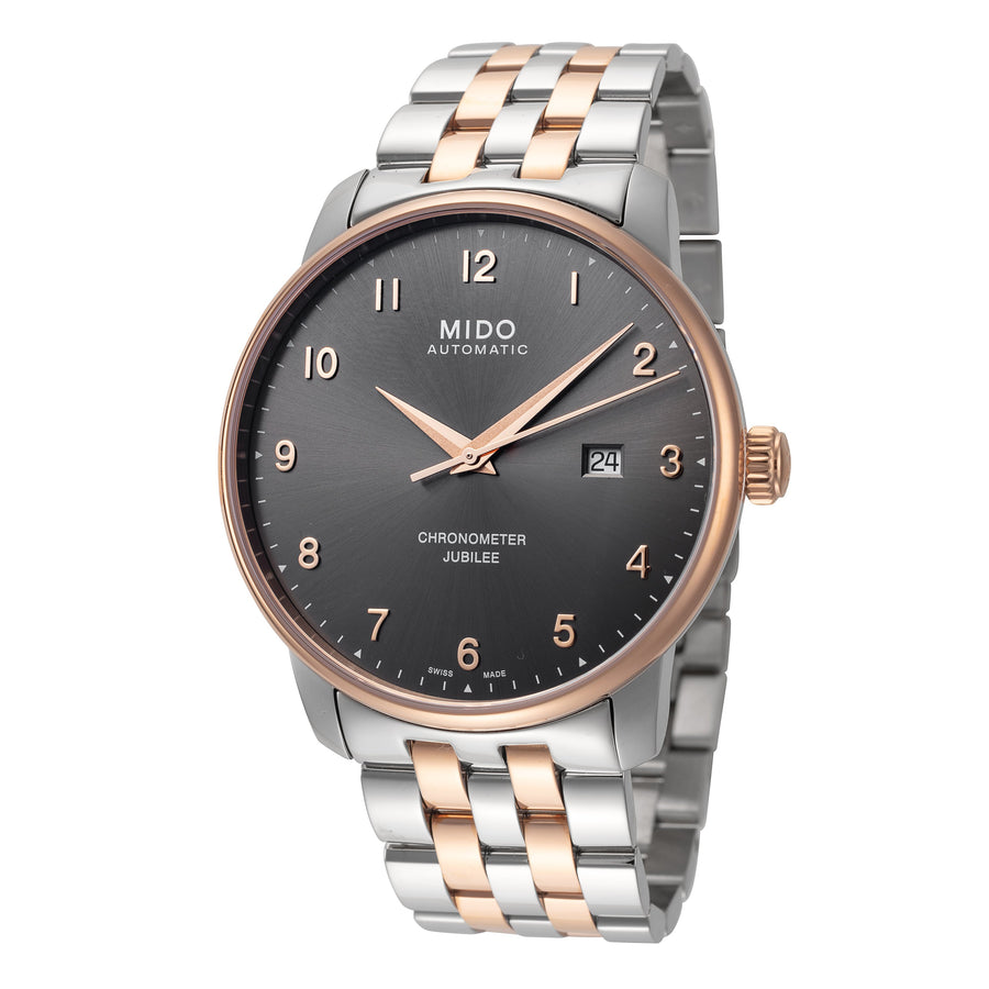 title:Mido Men's M0376082206200 Baroncelli Jubilee 42mm Automatic Watch;color:Silver and Rose Gold