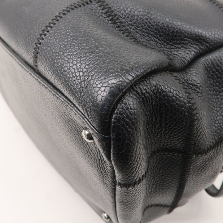 Top Quality Chanel Chocolate Bar Caviar Skin Boston Bag Black A26135