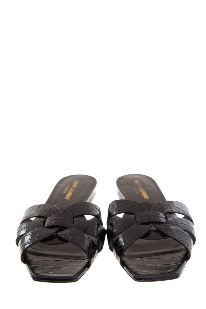 Saint Laurent Black Tribute Croc Embossed Sandals SZ 37.5