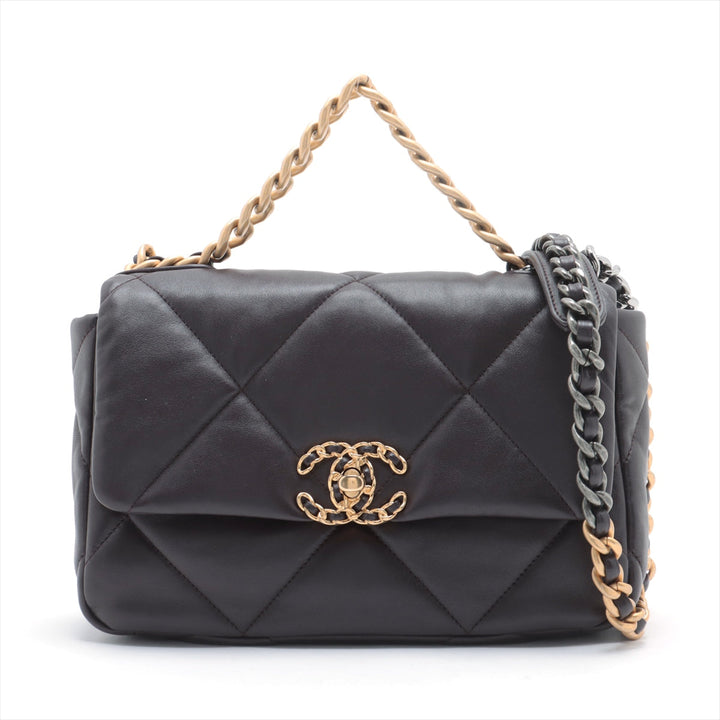 Top Quality Chanel 19 in Chain Shoulder Bag Brown Gold x Silver Gold IC Chip