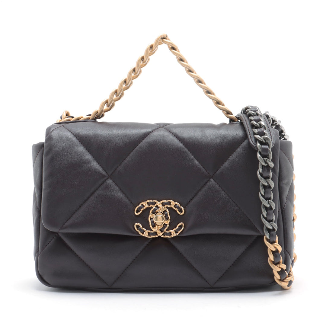 Top Quality Chanel 19 in Chain Shoulder Bag Brown Gold x Silver Gold IC Chip