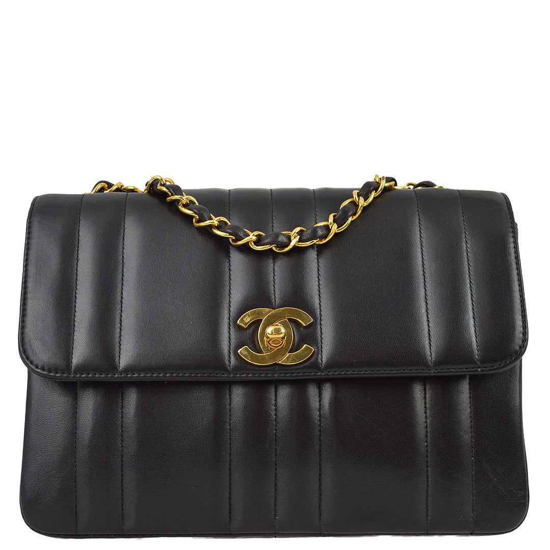 Top Quality Chanel 1994-1996 Black Lambskin Small Vertical Stitch Straight Flap Bag