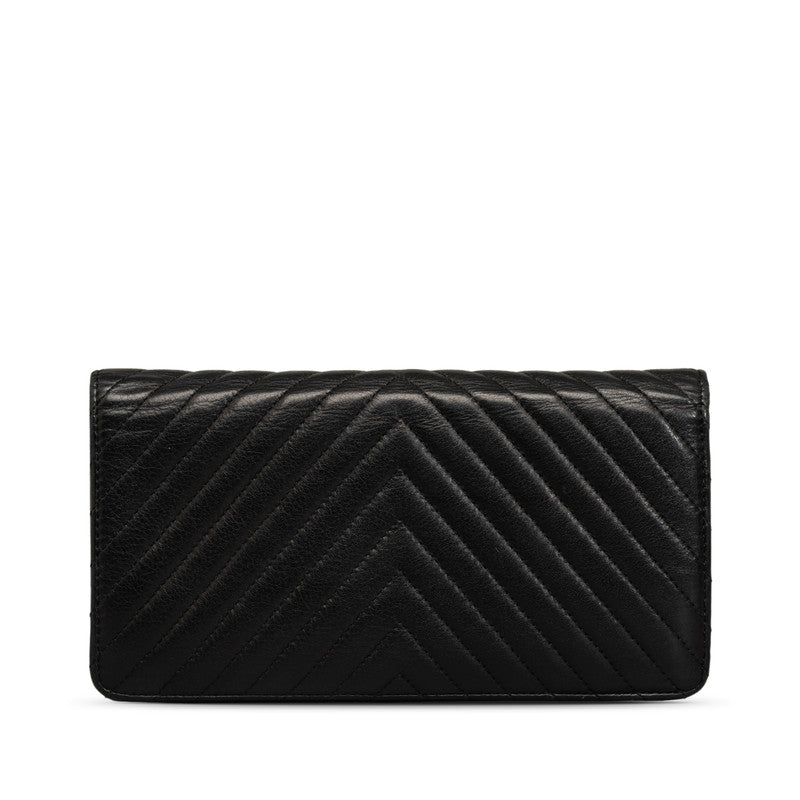 Top Quality Chanel Chevron Cocomark V titch Long Wallet Black Silver   CHANEL