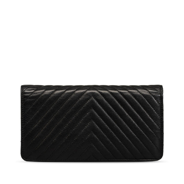 Top Quality Chanel Chevron Cocomark V titch Long Wallet Black Silver   CHANEL