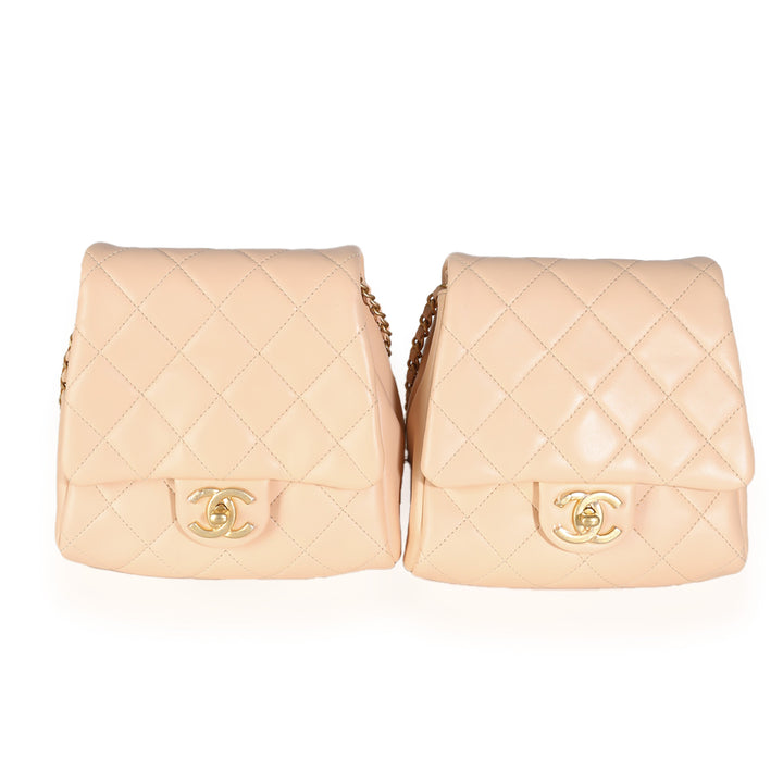 Chanel 19S Beige Quilted Lambskin Side Packs