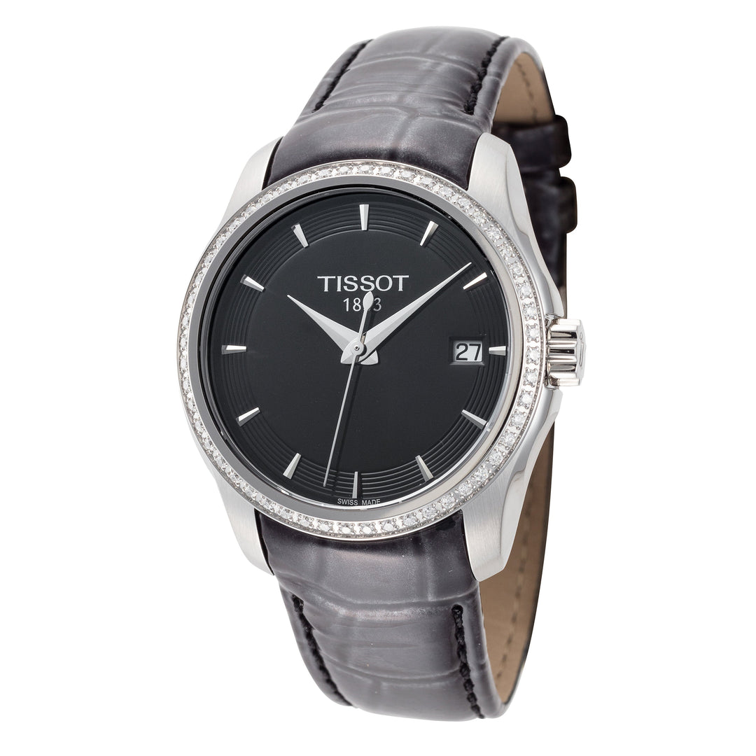 title:Tissot Women's T0352106605100 Couturier Diamond Bezel 32mm Black Leather Watch;color:Black