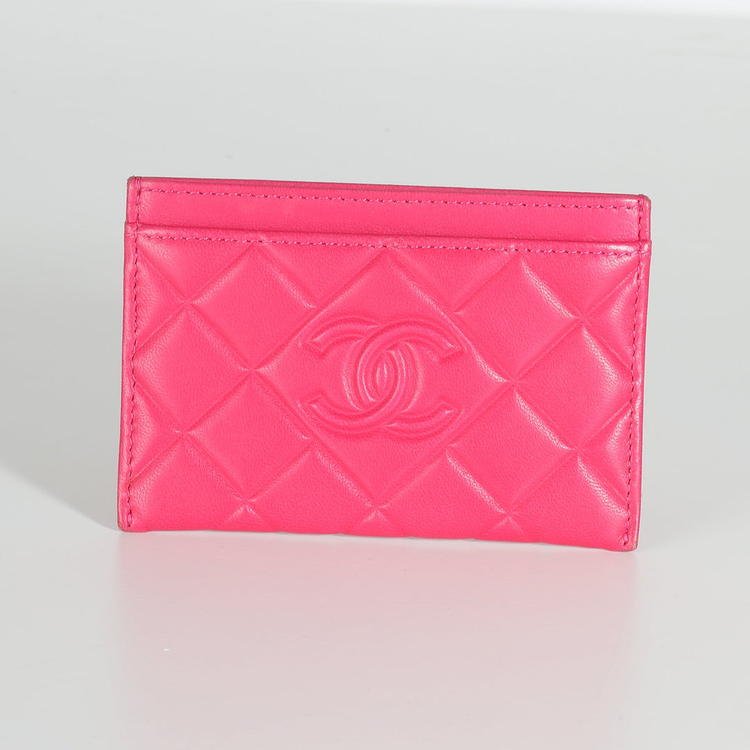 Chanel Pink Quilted Lambskin CC Diamond Stitch Card Case