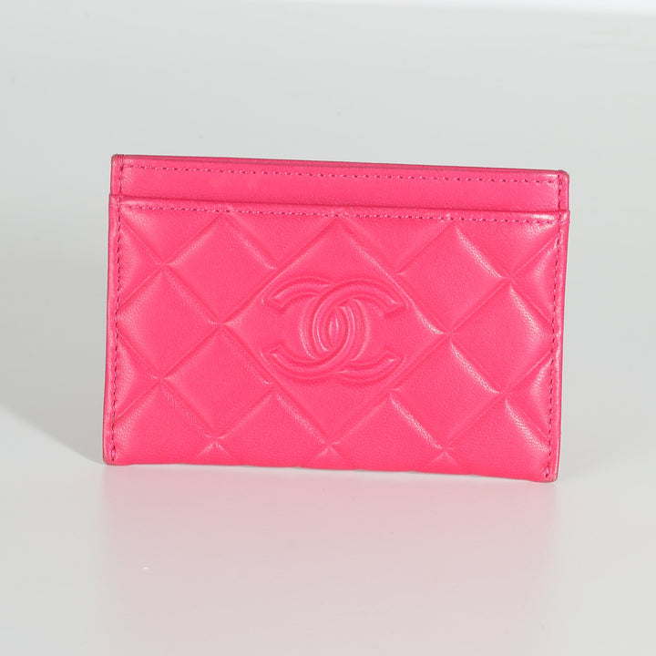 Chanel Pink Quilted Lambskin CC Diamond Stitch Card Case